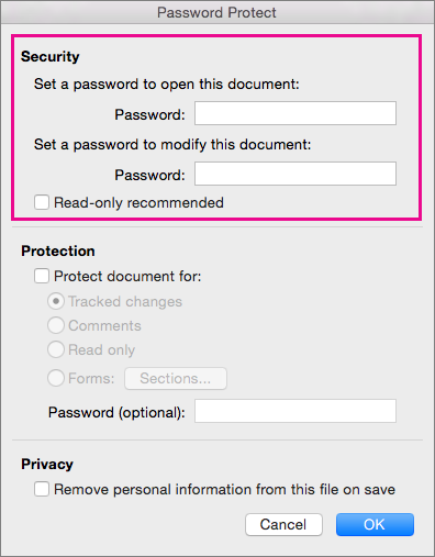 Password protect a document in excel for mac